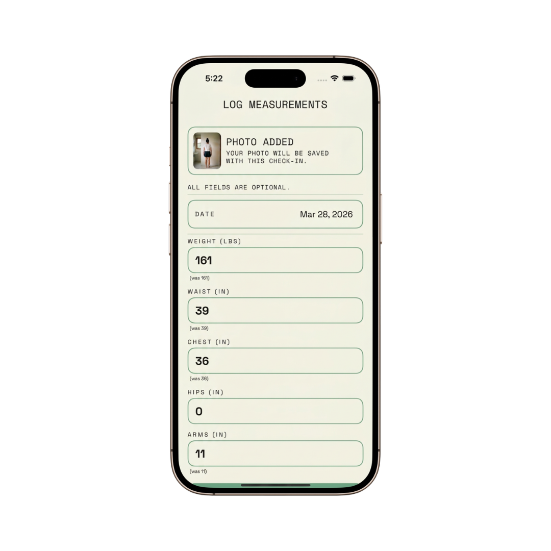 BodiTrack log measurements screen